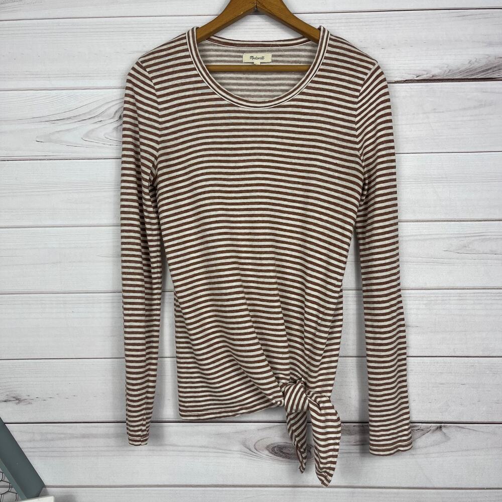 MADEWELL Brown Striped‎ Tie Knot Hem Soundcheck Long Sleeve Top S